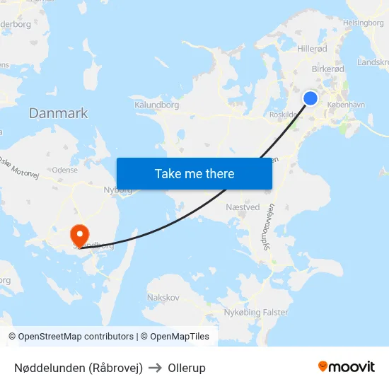 Nøddelunden (Råbrovej) to Ollerup map