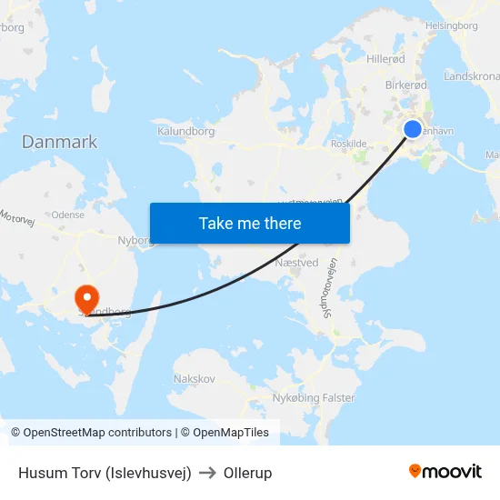 Husum Torv (Islevhusvej) to Ollerup map