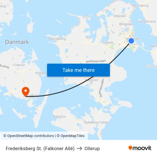 Frederiksberg St. (Falkoner Allé) to Ollerup map