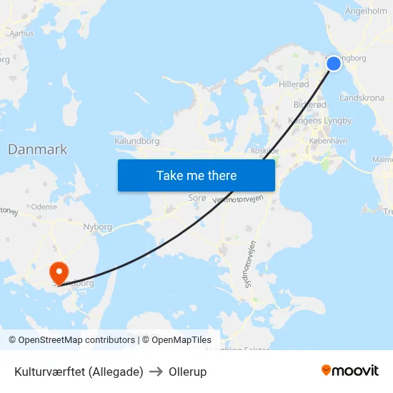 Kulturværftet (Allegade) to Ollerup map