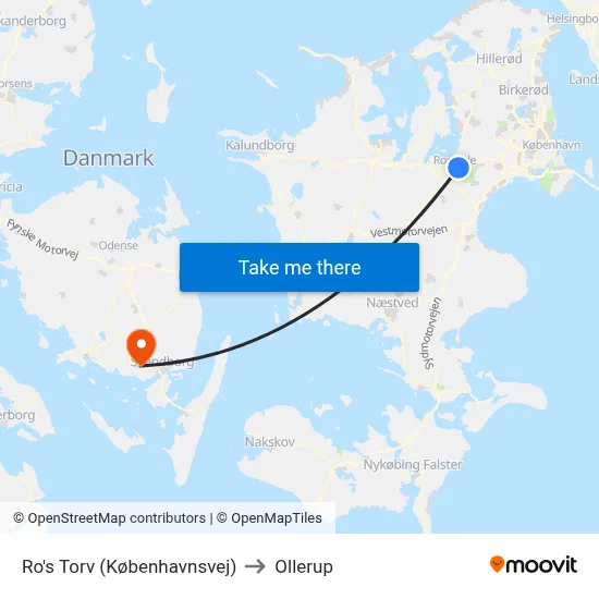 Ro's Torv (Københavnsvej) to Ollerup map