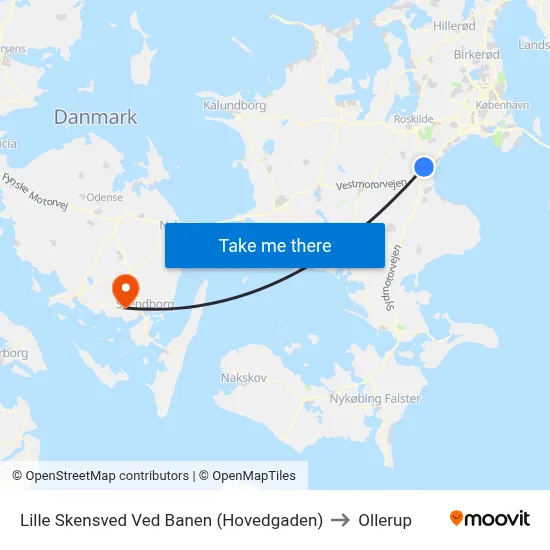 Lille Skensved Ved Banen (Hovedgaden) to Ollerup map