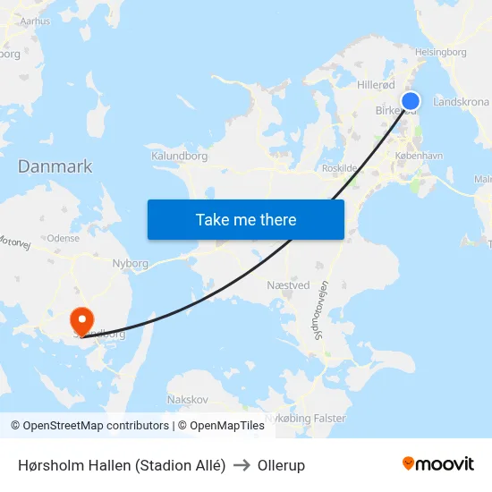 Hørsholm Hallen (Stadion Allé) to Ollerup map