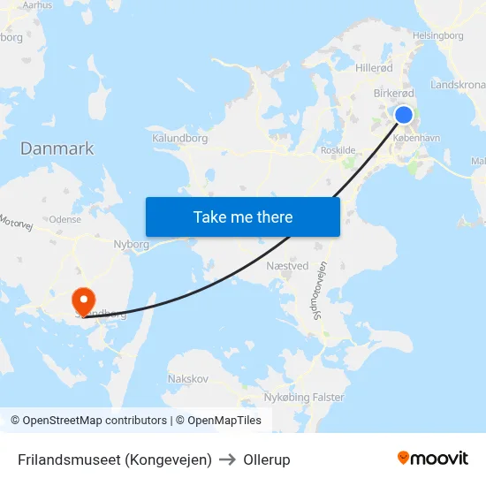 Frilandsmuseet (Kongevejen) to Ollerup map