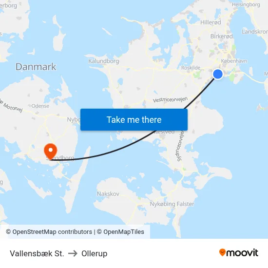 Vallensbæk St. to Ollerup map