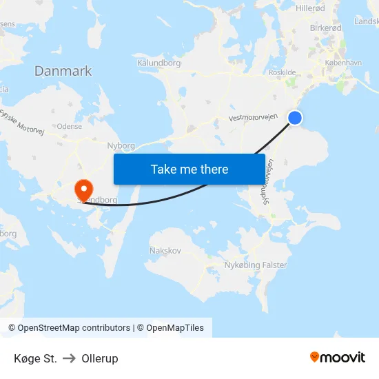 Køge St. to Ollerup map