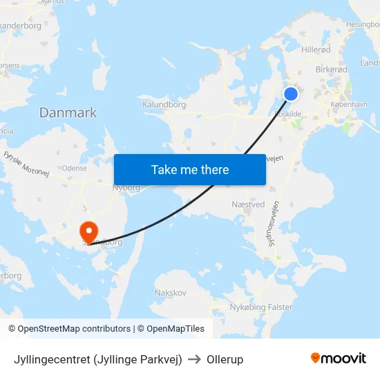 Jyllingecentret (Jyllinge Parkvej) to Ollerup map