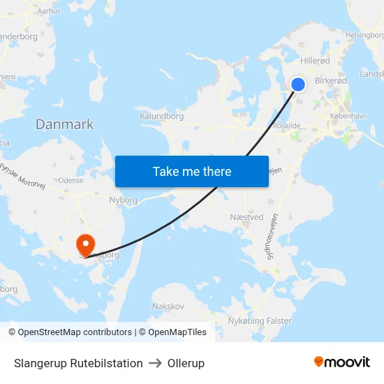 Slangerup Rutebilstation to Ollerup map