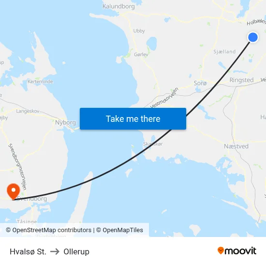 Hvalsø St. to Ollerup map