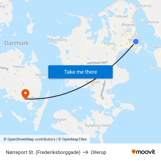 Nørreport St. (Frederiksborggade) to Ollerup map