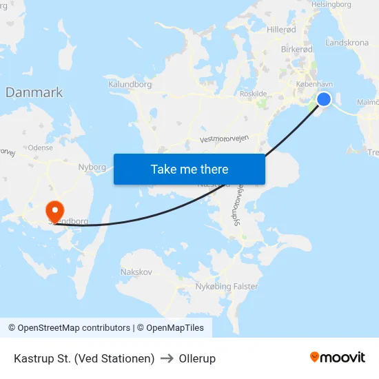 Kastrup St. (Ved Stationen) to Ollerup map