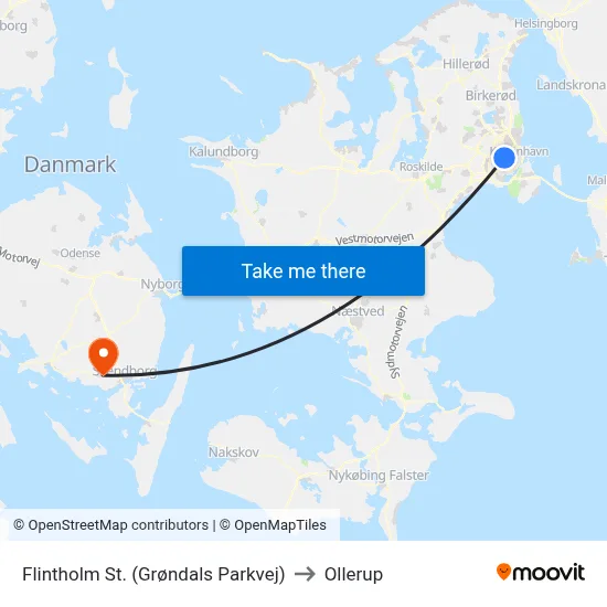 Flintholm St. (Grøndals Parkvej) to Ollerup map