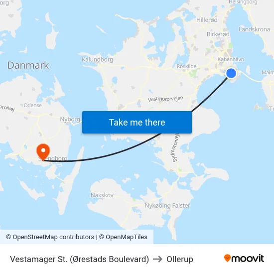 Vestamager St. (Ørestads Boulevard) to Ollerup map