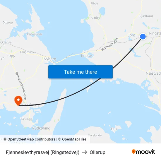 Fjenneslevthyrasvej (Ringstedvej) to Ollerup map