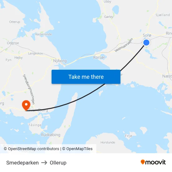 Smedeparken to Ollerup map