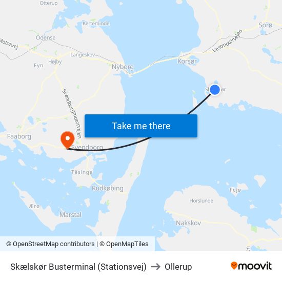 Skælskør Busterminal (Stationsvej) to Ollerup map