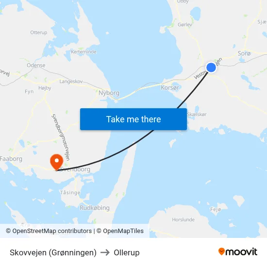 Skovvejen (Grønningen) to Ollerup map