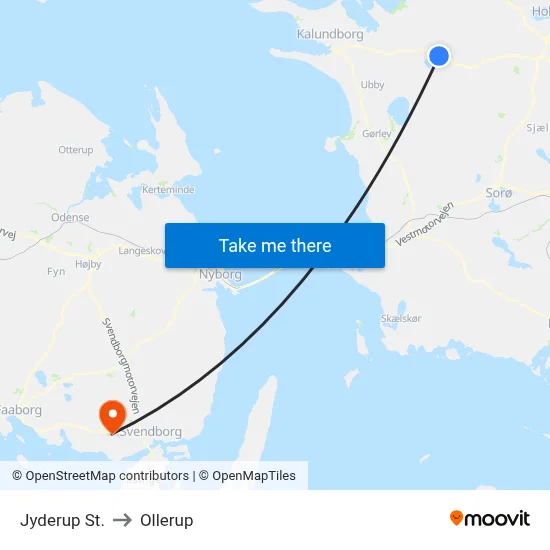 Jyderup St. to Ollerup map
