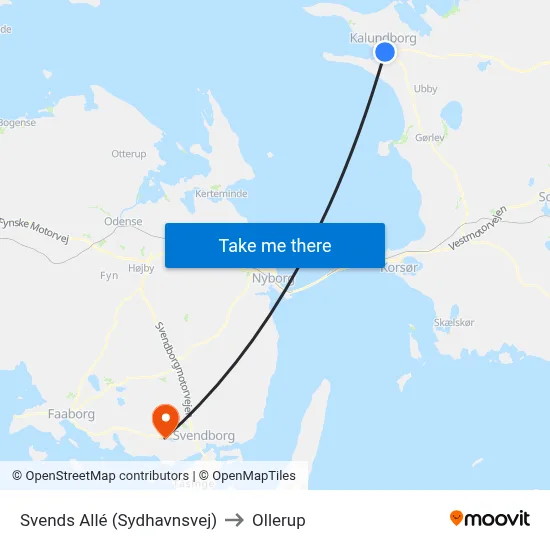 Svends Allé (Sydhavnsvej) to Ollerup map
