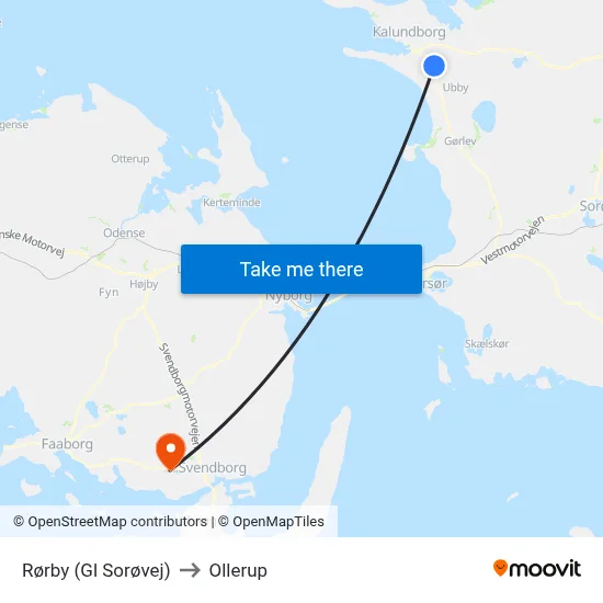 Rørby (Gl Sorøvej) to Ollerup map