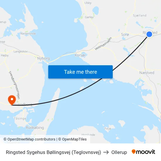 Ringsted Sygehus Bøllingsvej (Teglovnsvej) to Ollerup map