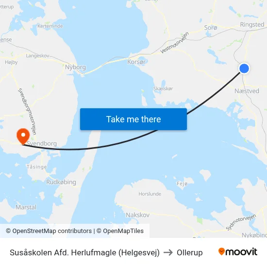 Susåskolen Afd. Herlufmagle (Helgesvej) to Ollerup map