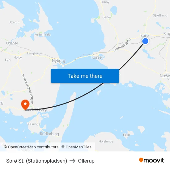Sorø St. (Stationspladsen) to Ollerup map