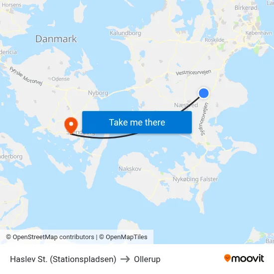 Haslev St. (Stationspladsen) to Ollerup map