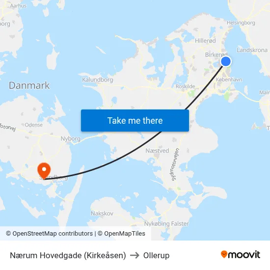 Nærum Hovedgade (Kirkeåsen) to Ollerup map