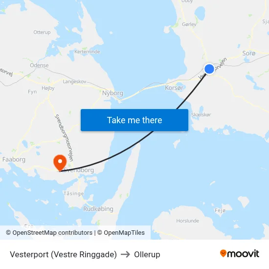 Vesterport (Vestre Ringgade) to Ollerup map