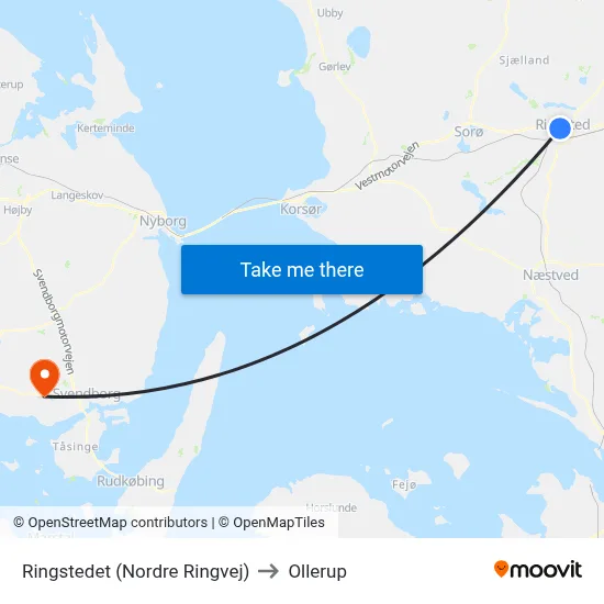 Ringstedet (Nordre Ringvej) to Ollerup map