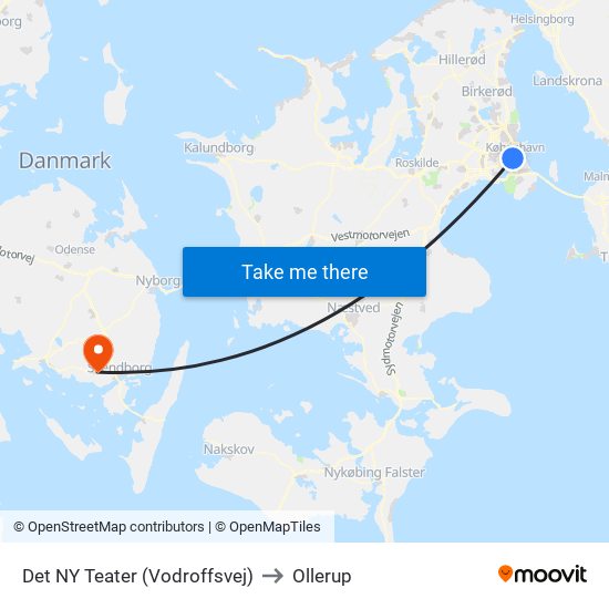 Det NY Teater (Vodroffsvej) to Ollerup map