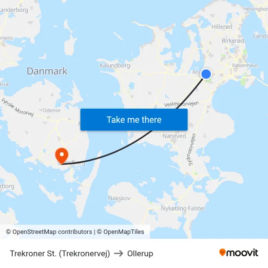 Trekroner St. (Trekronervej) to Ollerup map