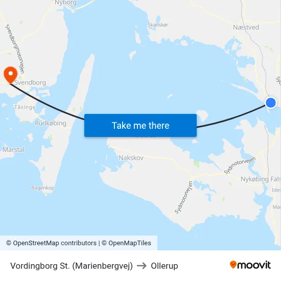 Vordingborg St. (Marienbergvej) to Ollerup map