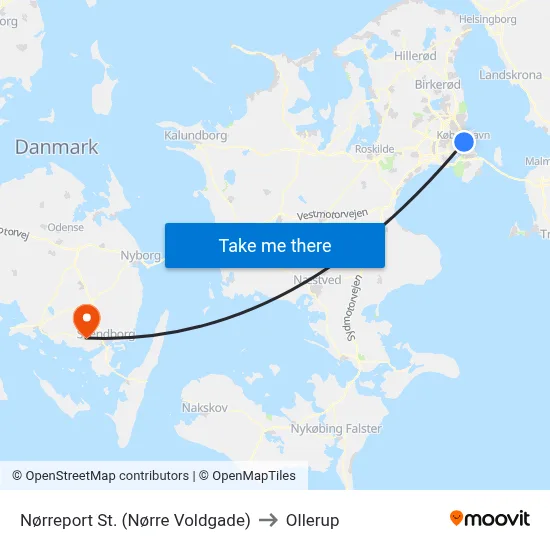Nørreport St. (Nørre Voldgade) to Ollerup map