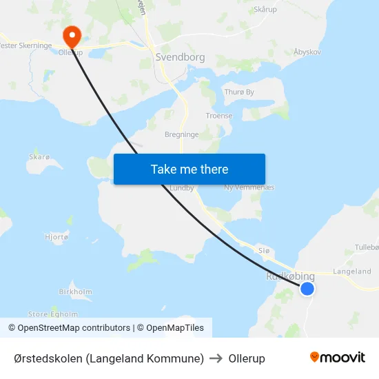Ørstedskolen (Langeland Kommune) to Ollerup map