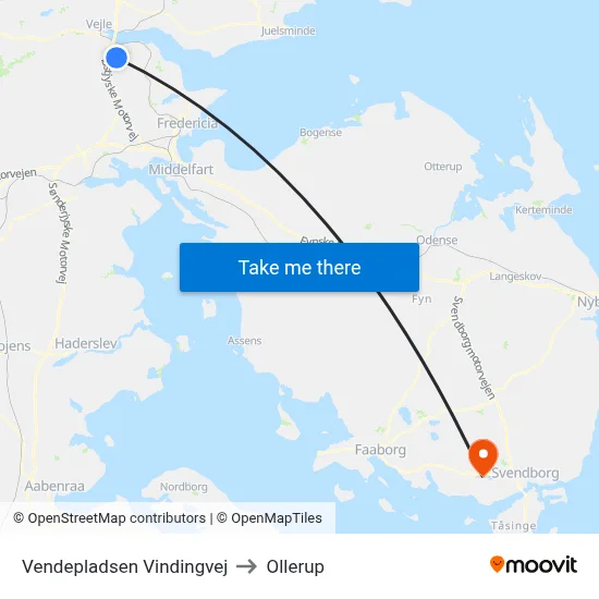 Vendepladsen Vindingvej to Ollerup map