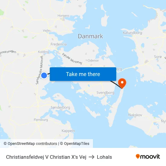 Christiansfeldvej V Christian X's Vej to Lohals map