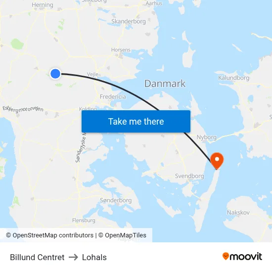 Billund Centret to Lohals map