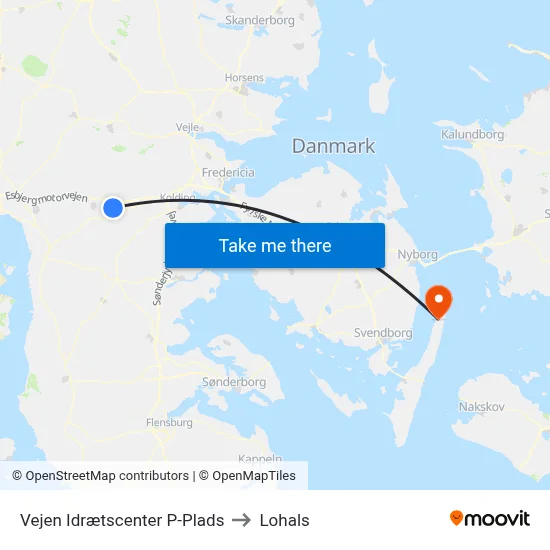 Vejen Idrætscenter P-Plads to Lohals map
