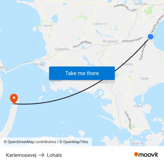 Karlemosevej to Lohals map