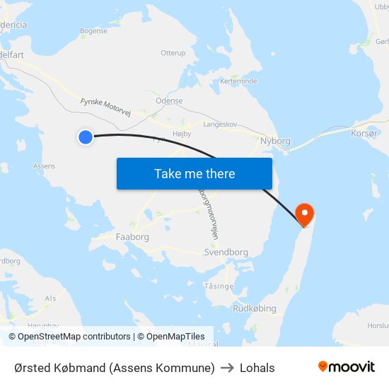 Ørsted Købmand (Assens Kommune) to Lohals map