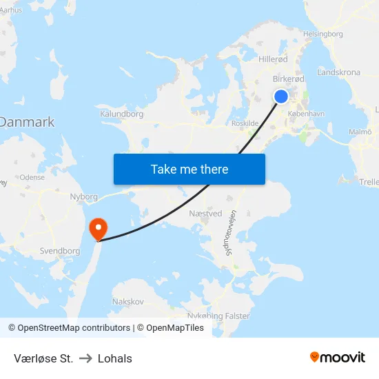 Værløse St. to Lohals map