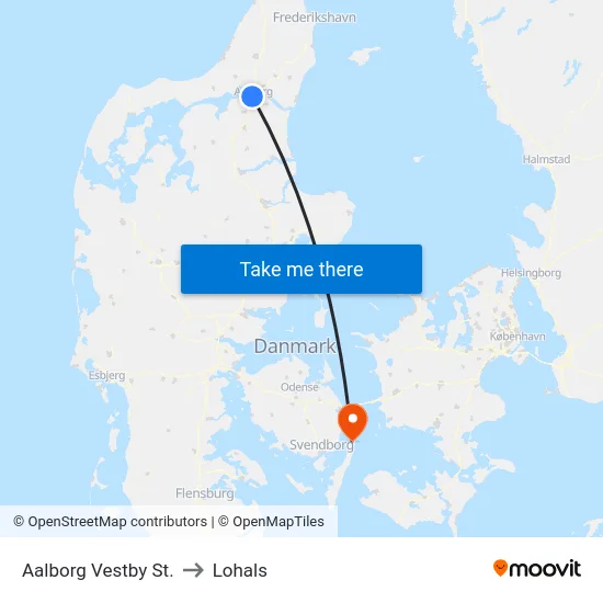 Aalborg Vestby St. to Lohals map