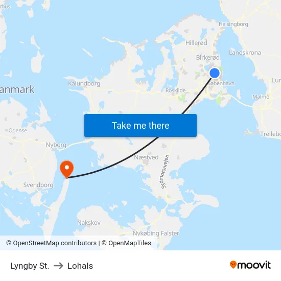 Lyngby St. to Lohals map