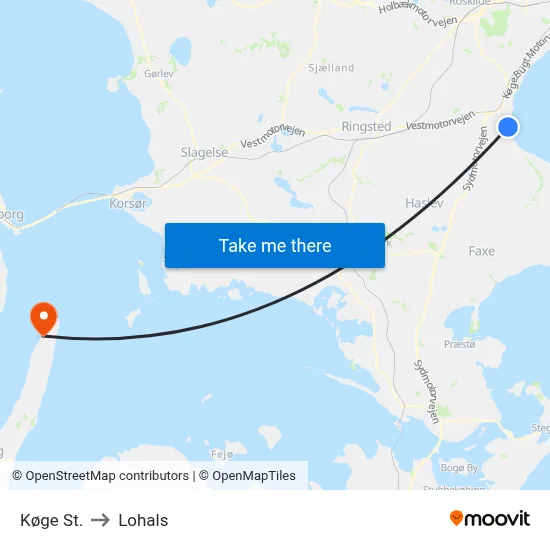 Køge St. to Lohals map