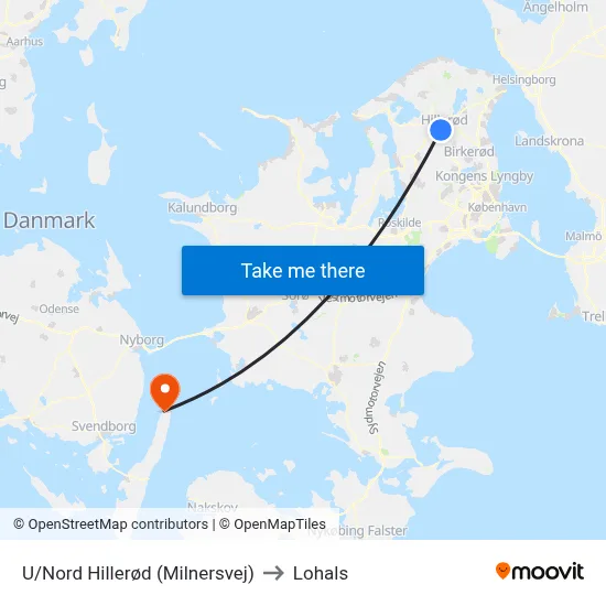 U/Nord Hillerød (Milnersvej) to Lohals map