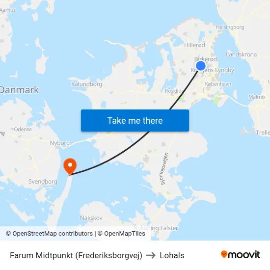Farum Midtpunkt (Frederiksborgvej) to Lohals map