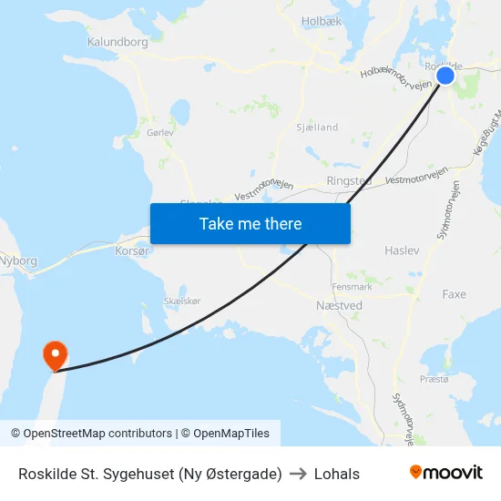 Roskilde St. Sygehuset (Ny Østergade) to Lohals map