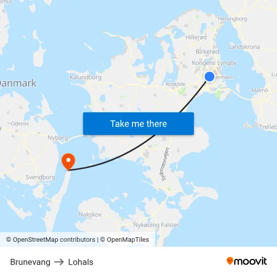 Brunevang to Lohals map